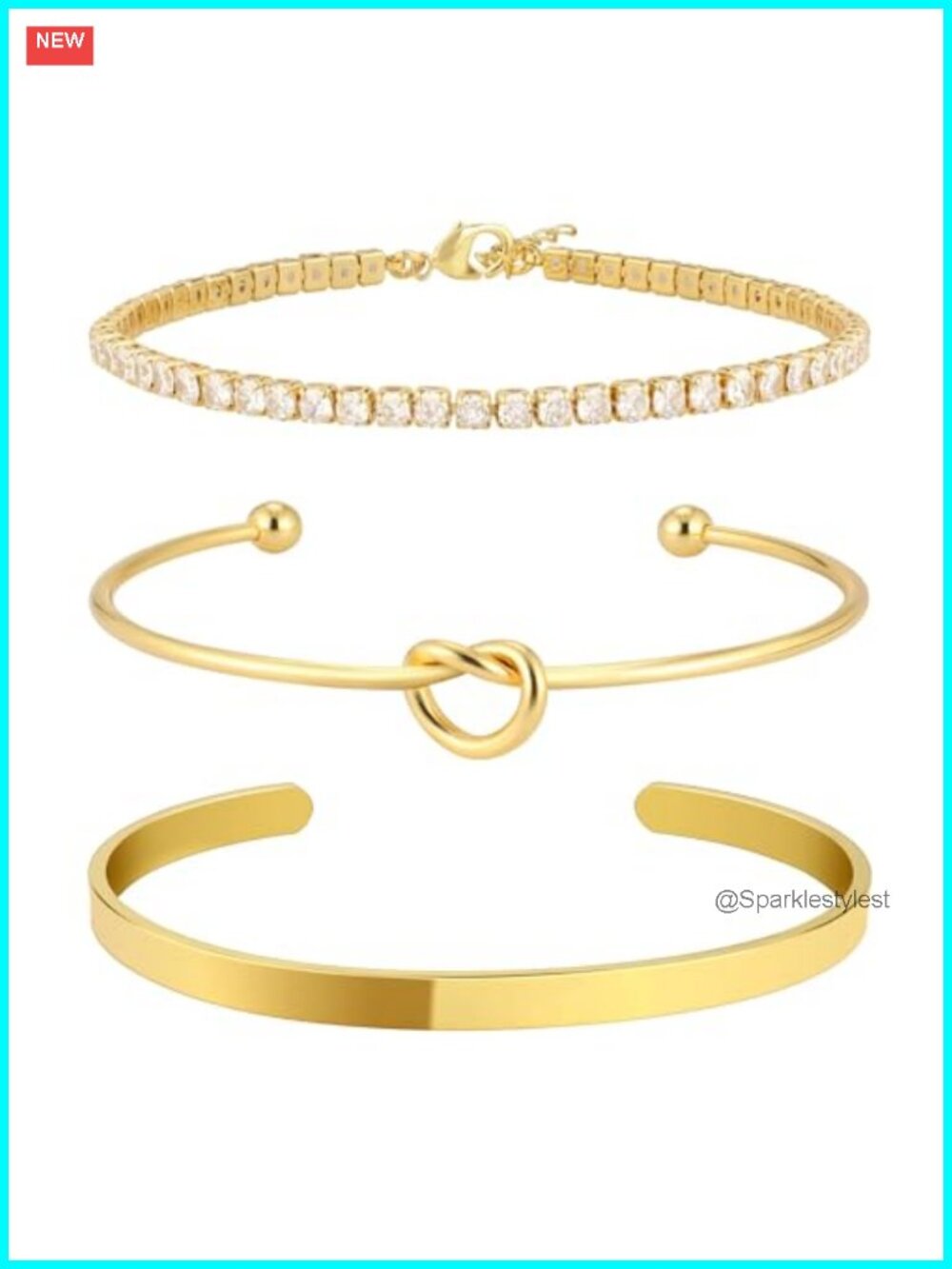 Gold Plated Brass Stackable Tennis Bangle Cuff Bracelet Set for Women